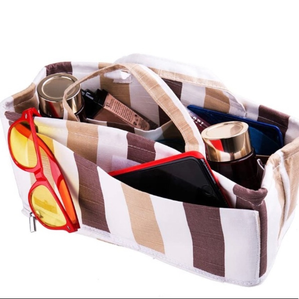 Large Insert for tote bag, zip pocket, striped.  Keeps everything organized.
